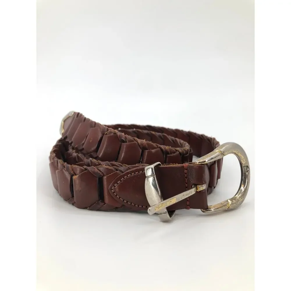 Vintage Sz 34 Argentina Braided Full Grain Cowhide Leather Belt Goldtone Buckle